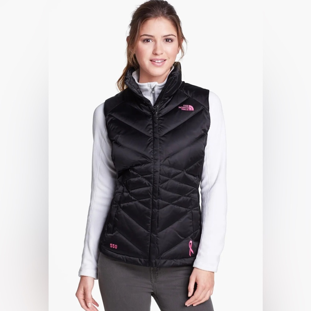 The North Face Women's Black and Pink Quilted Vest for Breast Cancer